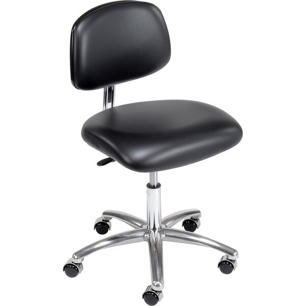 Clean Room Chair, Vinyl, Black, 16 in - 19 in Seat Height, Armless Arms